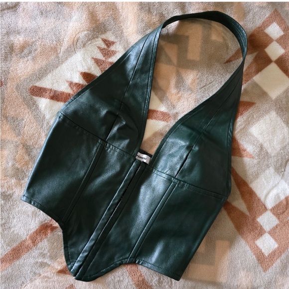 Miaou Mara Corset Top in Forest Green Faux Leather - Picture 7 of 8